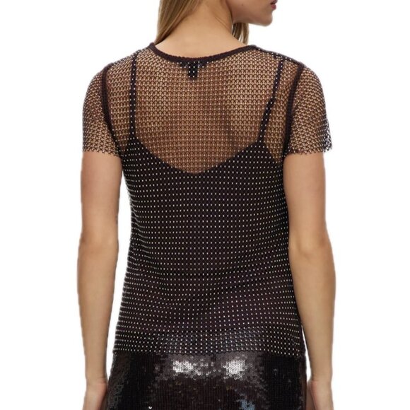 NEW Rachel Zoe Sheer Mesh Tee Adorned with All Over Rhinestones Womens M - Picture 3 of 16